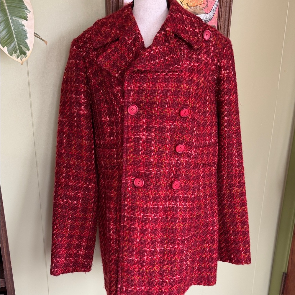 Xhilaration Red Tweed Double-Breasted Pea Coat